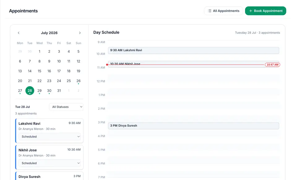 DentalMate appointments calendar and day schedule
